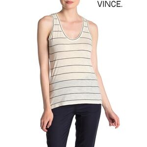 VINCE WOMEN NWT SKINNY PIMA COTTON STRIPED VANILLA/COASTAL BLUE TANK. SIZE S